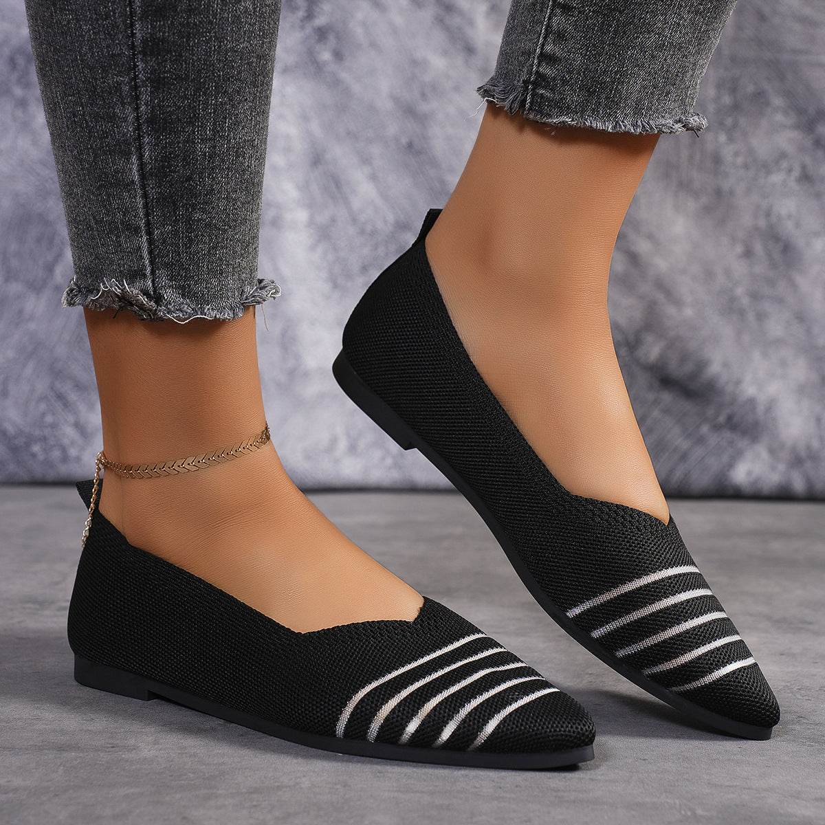 Flyknit Shoes Plus Size Women's Flat Pointed Toe - Mubimart