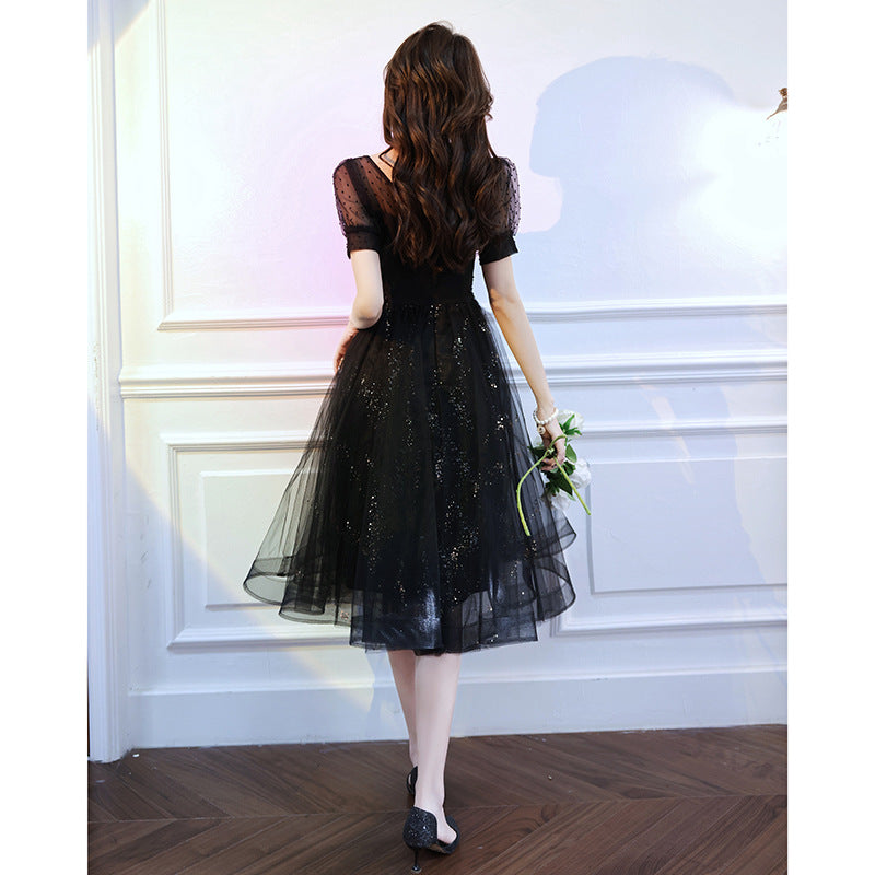 Black Sparkly Lace Cocktail Mini Prom Dress Evening Dress - Mubimart -  