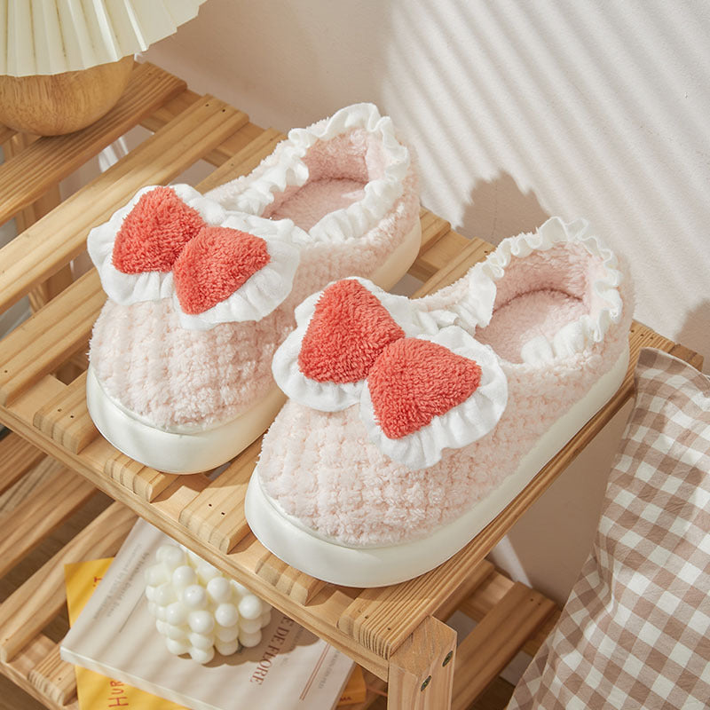 Cute Bow Cotton Slippers For Women - Mubimart -  