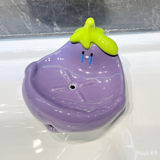 Draining Ceramic Storage Eggplant Soap Dish