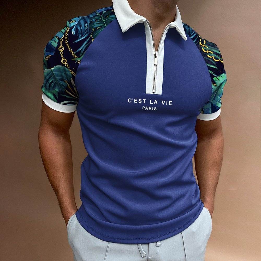 Men's Summer Polo Zipper Color Matching Sports Polo Shirt - Mubimart