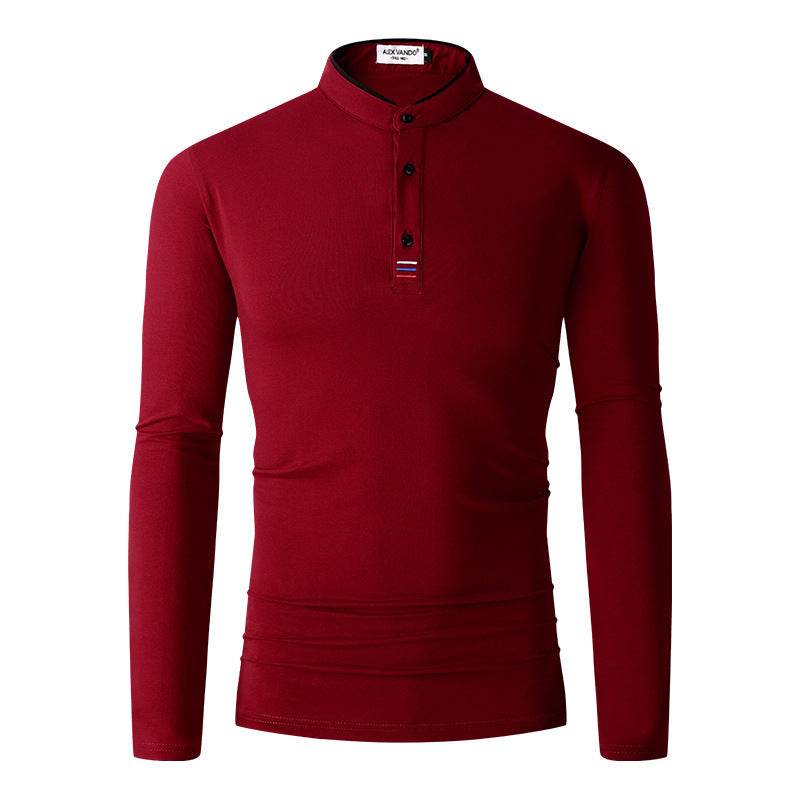 Men's Clothing Men's Long Sleeve Stand Collar Polo Shirt Polo Shirt - Mubimart