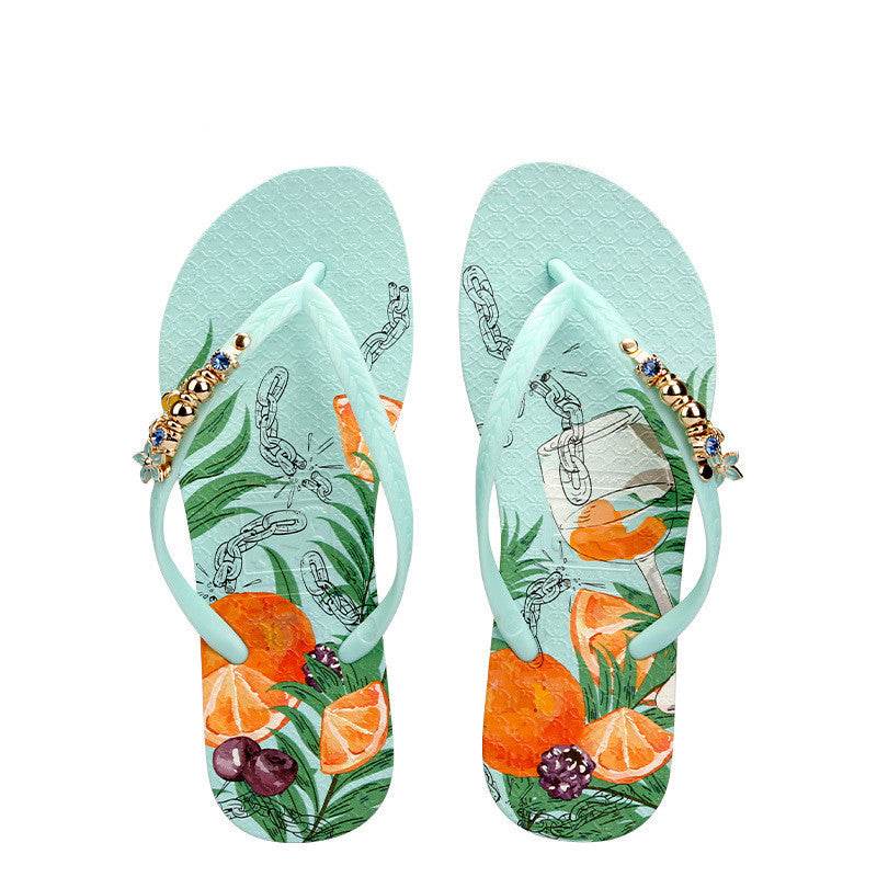 Women's Decorative Button Flip Flops - Mubimart