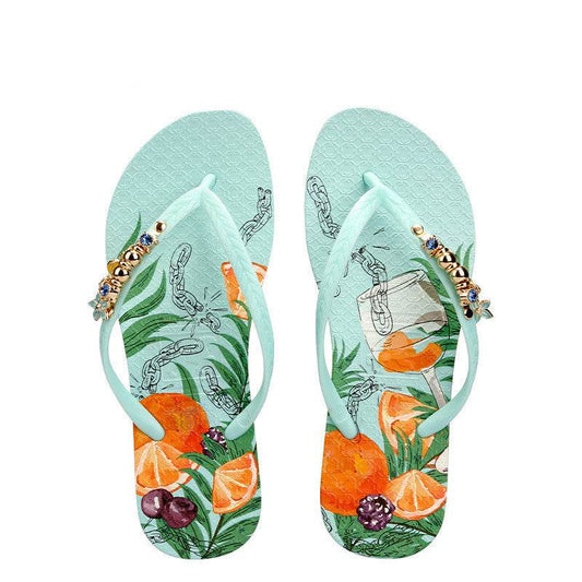 Women's Decorative Button Flip Flops - Mubimart