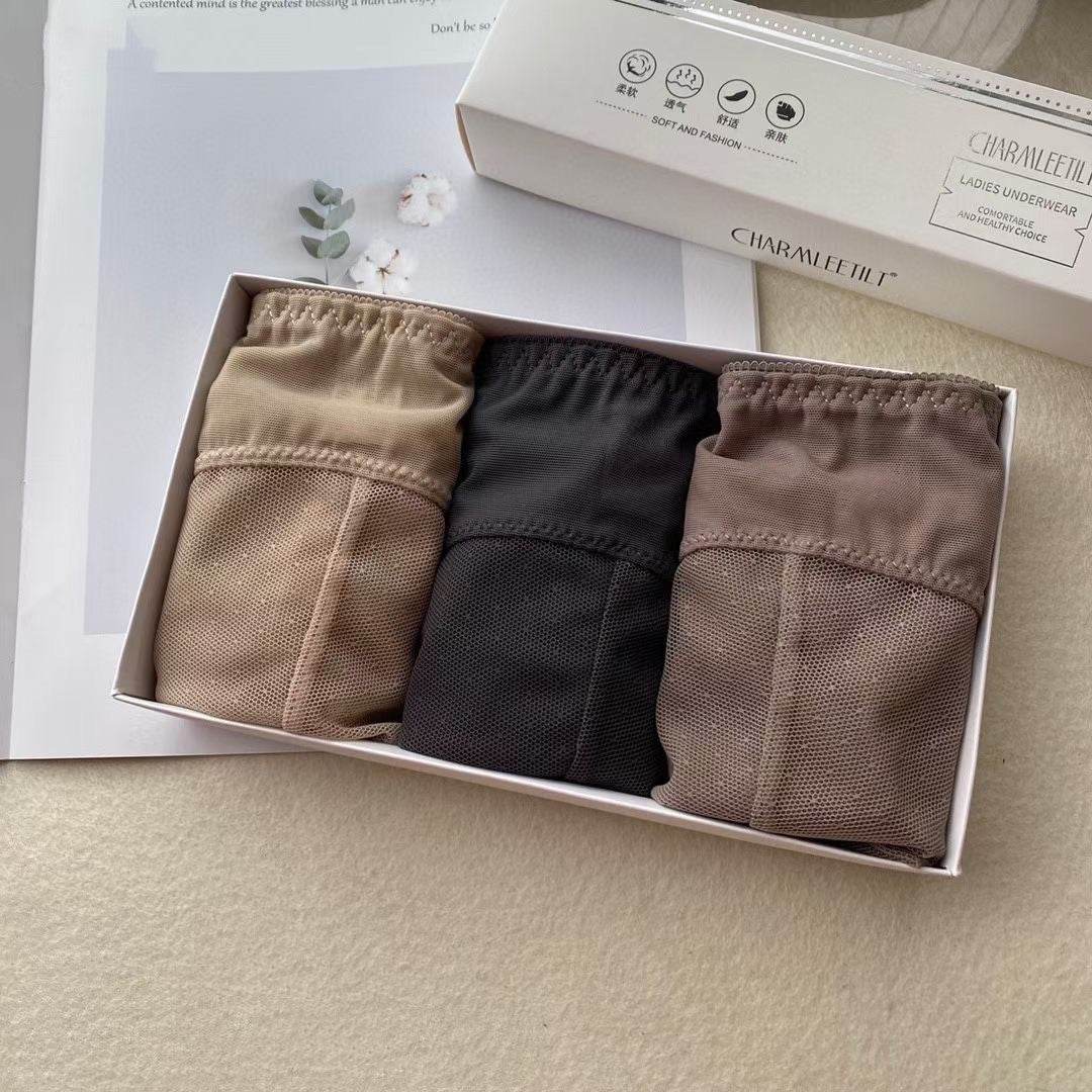 Three Pcs Boxed Women's High Waist Lace Panties - Mubimart