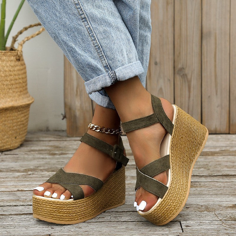 Wedge Sandals For Women Summer Casual Non-slip Cross-strap Platform Shoes With Hemp Heels Shoes