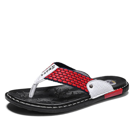 Leather Non-slip Slippers Men Outdoor Flip Flops Sandals - Mubimart