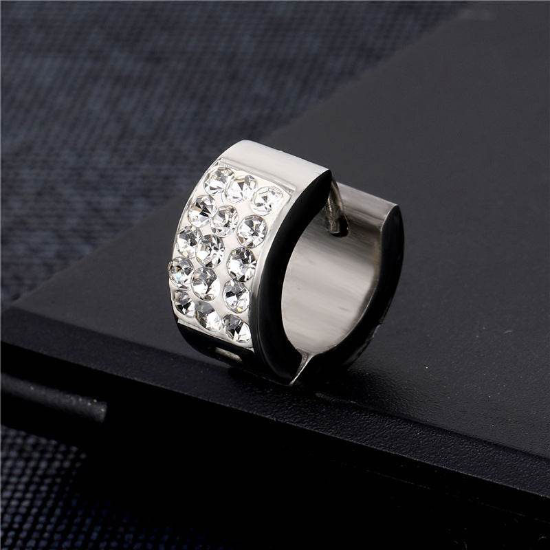 Fashion Titanium Steel Multi-row Rhinestone Zircon Stainless Steel Earrings For Men And Women - Mubimart