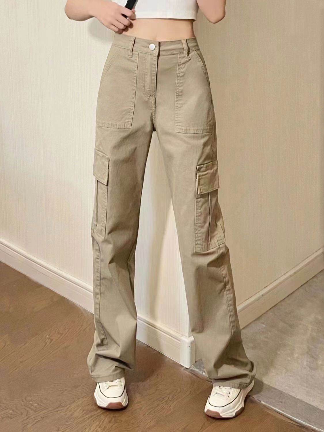 American Retro Hot Girl Design Sense Cargo Jeans Women - Mubimart