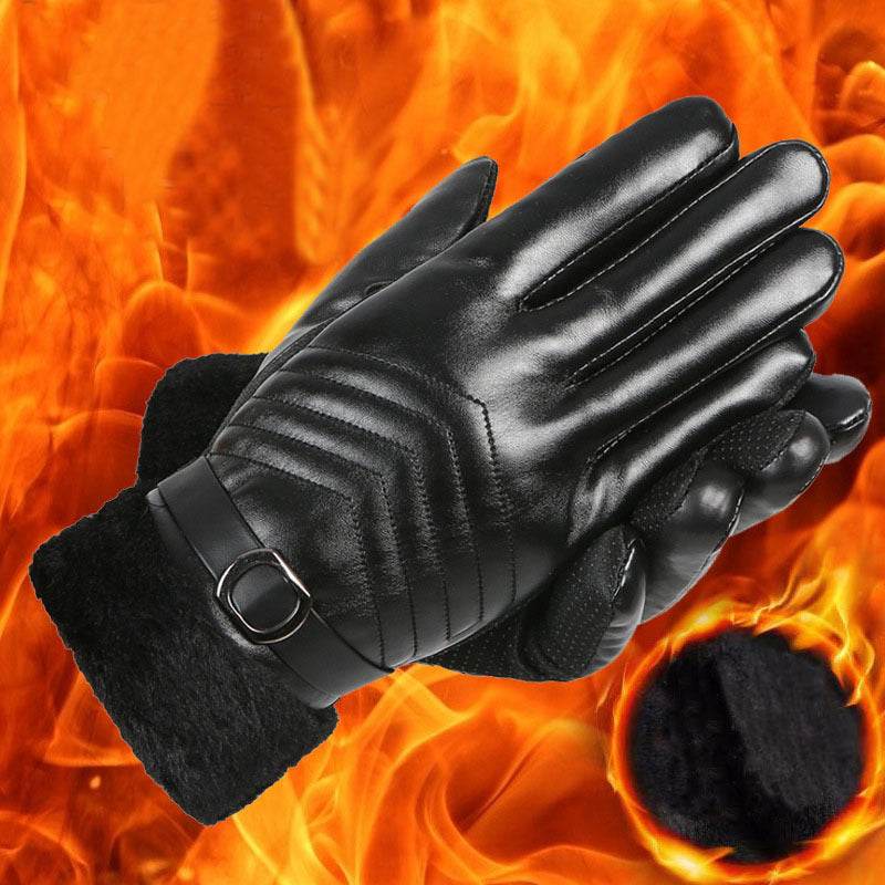 Winter Leather Gloves For Men And Women Velvet Thickened Cold-proof Warm Cycling Anti-slip Touch-screen Large Fleece Gloves - Mubimart
