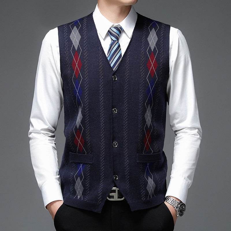 Men's Casual Buckle Knitted Sweater Vest - Mubimart