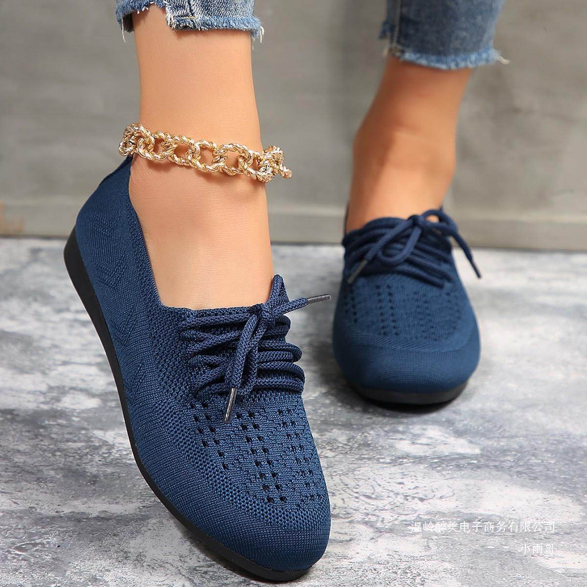 Lace-up Flats Women Fashion Breathable Lazy Mesh Shoes - Mubimart