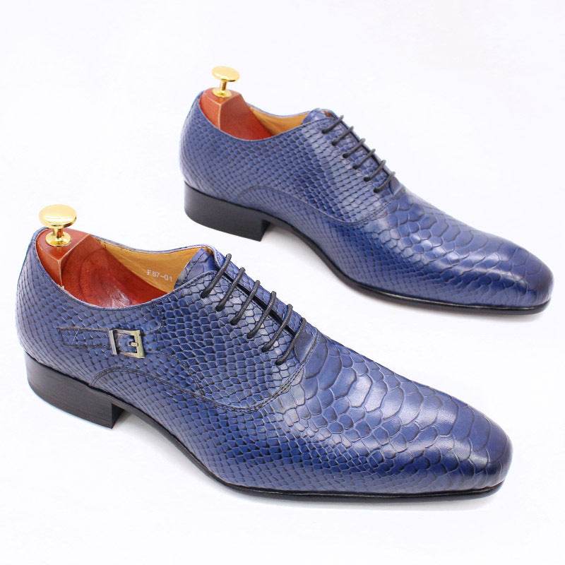 Men's Leather Snake Print Leather Shoes Business Dress Shoes - Mubimart
