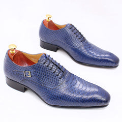 Men's Leather Snake Print Leather Shoes Business Dress Shoes