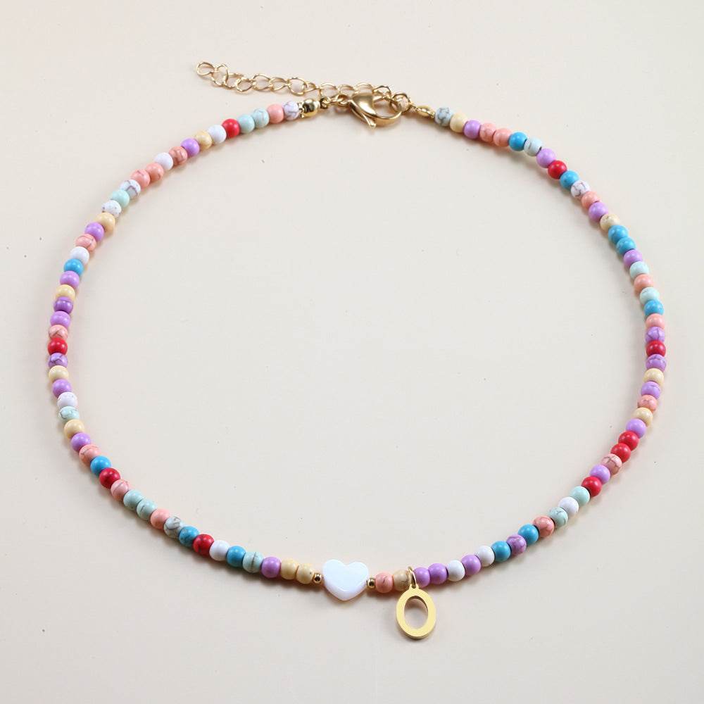 Colorful Beads Initial Choker For Women Stainless Steel Lett - Mubimart