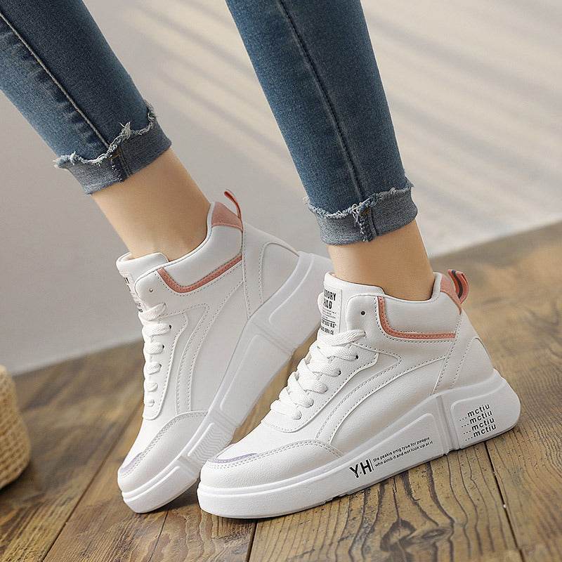 High Top Women Leather Casual Sneakers - Mubimart