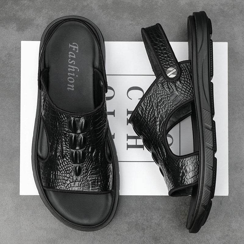 Men's Beach Shoes Leather Outdoor Sandals Pattern European Fashion Sandals - Mubimart