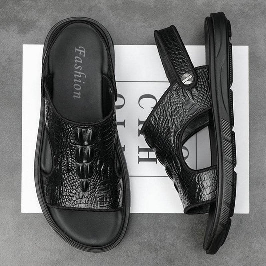 Men's Beach Shoes Leather Outdoor Sandals Pattern European Fashion Sandals - Mubimart