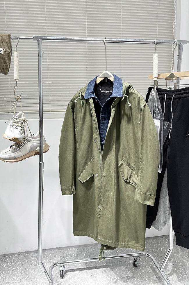 Mens Fake Two-piece Mid-length Trench Coat - Mubimart
