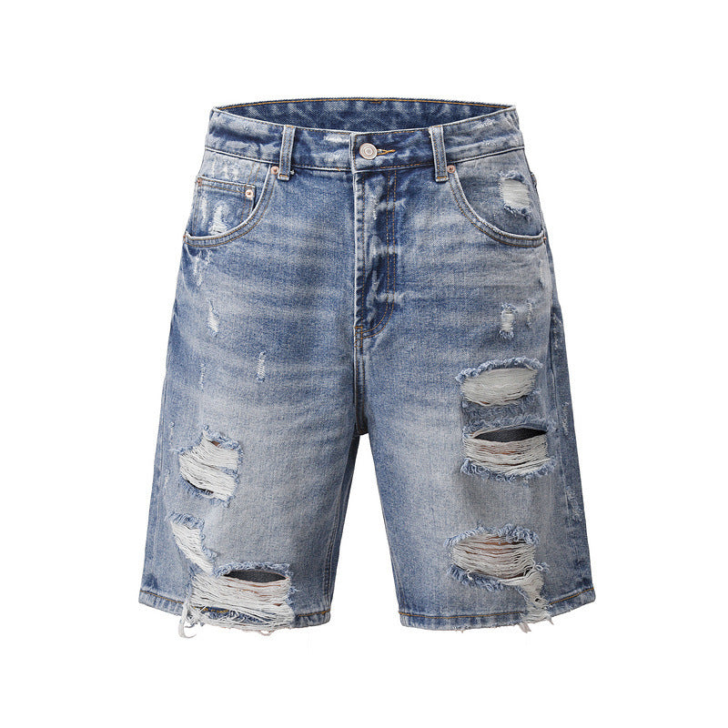 Beschadigde gegroefde mode denim shorts