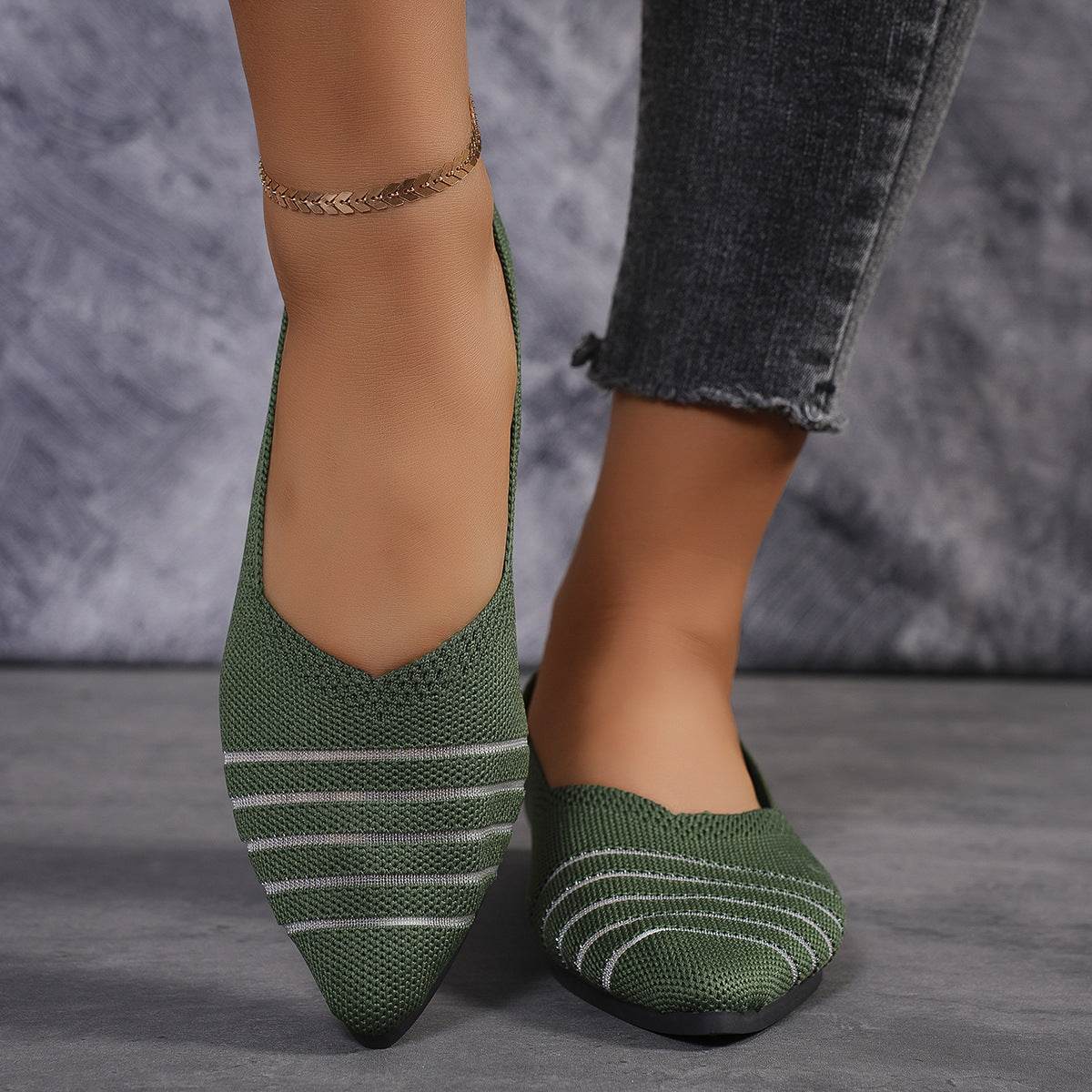Flyknit Shoes Plus Size Women's Flat Pointed Toe - Mubimart
