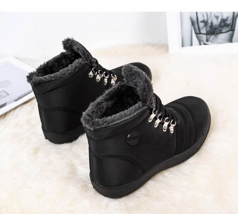 Hiking Shoes Warm Women's Snow Boots Lace-up Waterproof - Mubimart
