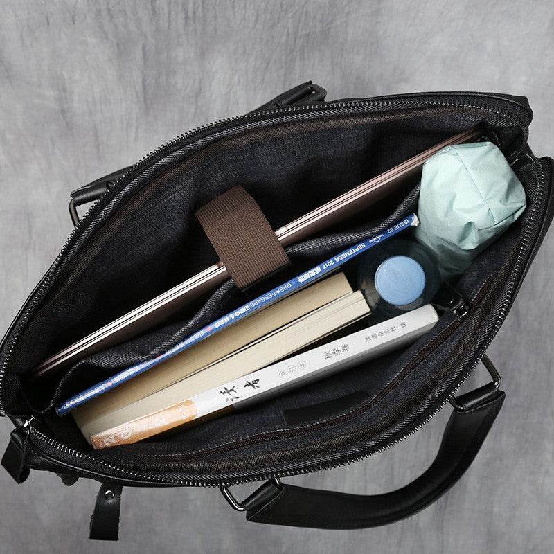 Men's Portable Leather Leisure Briefcase - Mubimart