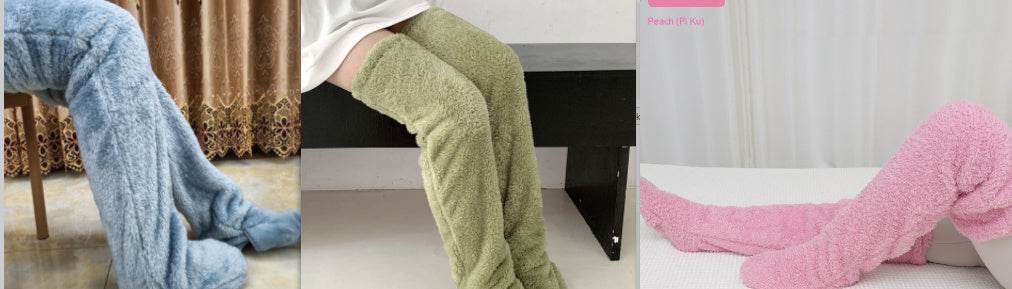 Over Knee High Fuzzy Long Socks Winter Warm Cold Leg Knee Joint Cold-proof Stockings Home Floor Sleeping Socks - Mubimart