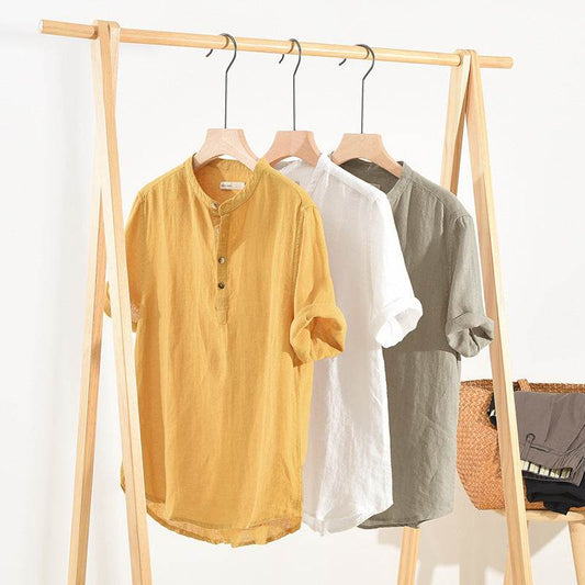 Linen Shirt Summer Half Sleeves Cotton Linen Shirt - Mubimart