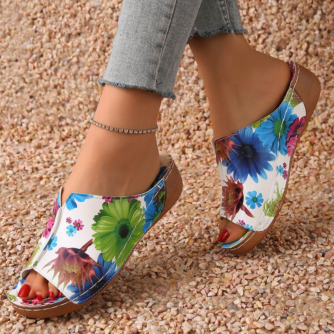 Peep Toe Wedge Fashion Simple Slip-on Fashion Sandal Slippers - Mubimart