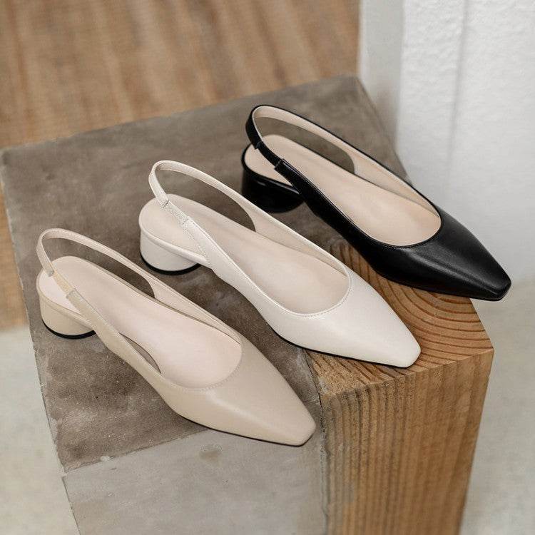 Pointed Toe Slingback Baotou Simple Low Heel Women's Shoes - Mubimart