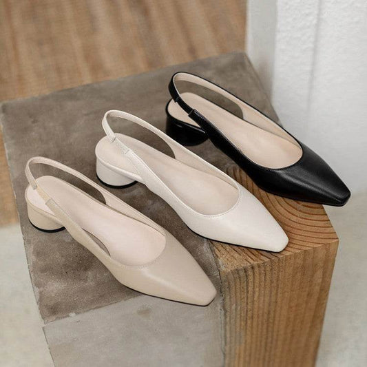 Pointed Toe Slingback Baotou Simple Low Heel Women's Shoes - Mubimart