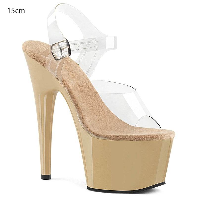 17cm Stiletto Heel Pole Dance Shoes Buckle Peep Toe Sandals Waterproof Platform Night Show Catwalk Show High Heels - Mubimart