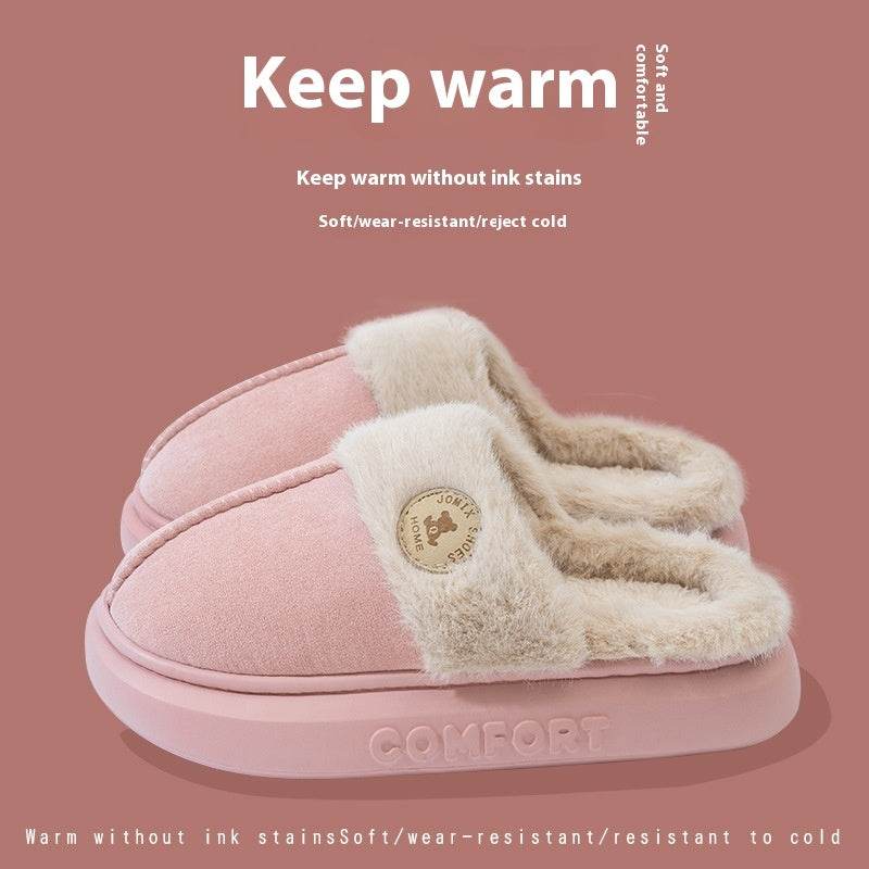 New Plush Slippers For Women Men Winter Warm Home Slipper Indoor Thick-soled Fleece Shoes - Mubimart