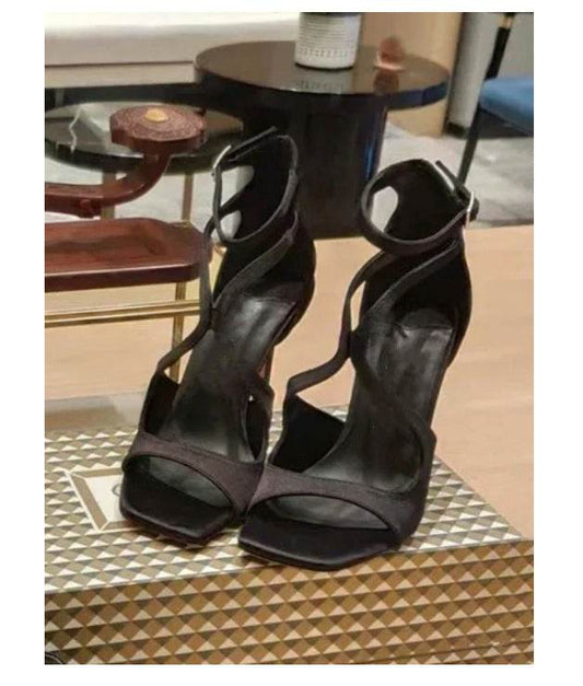 Square Toe Peep Toe Cross Strap Stiletto Heels - Mubimart