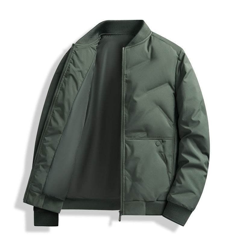 Fashion Down Jacket Winter Warm Baseball Jacket For Men Casual All-match Solid Color Coat - Mubimart