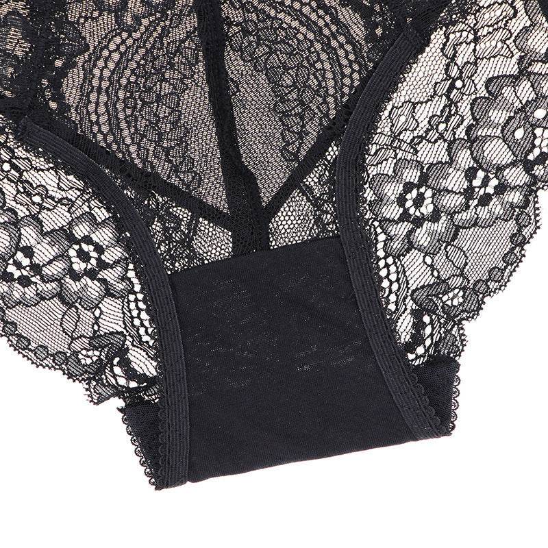High Waist Panties Sheer Lace Suspenders - Mubimart