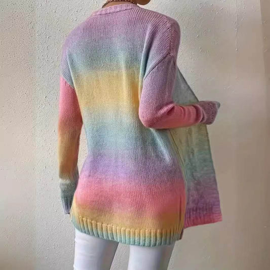 Plus Size Women's Knitted Gradient Trend Fashion Cardigan - Mubimart