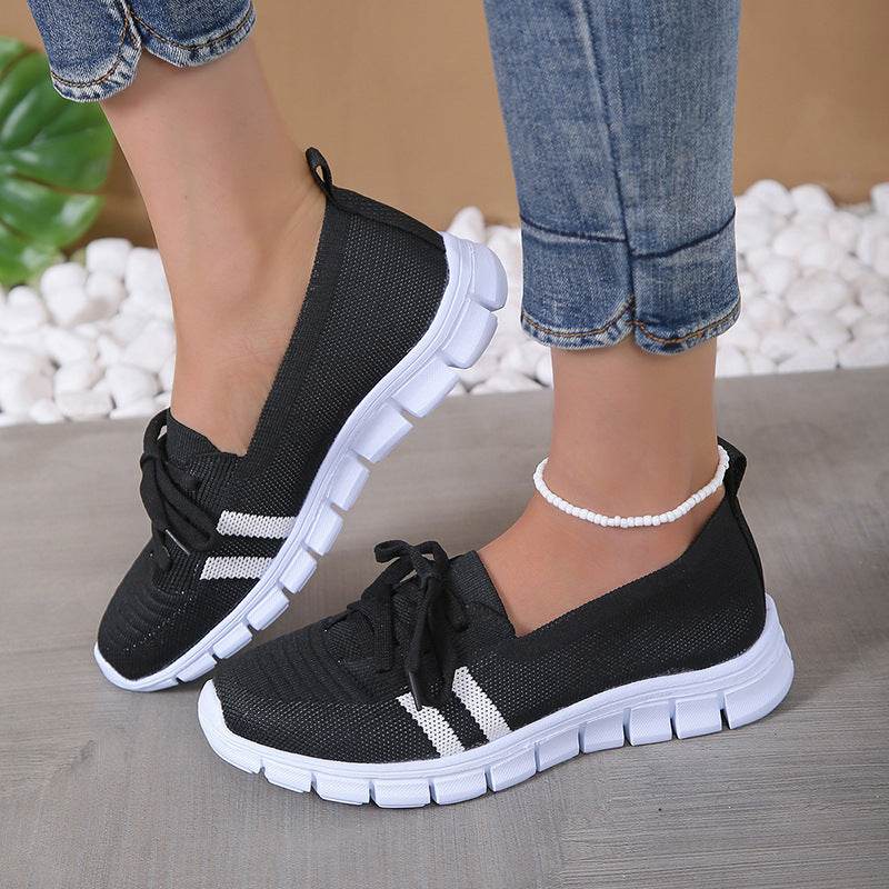 Casual Lace-up Mesh Shoes Preppy Flats Walking Running Sports Shoes Sneakers For Women - Mubimart