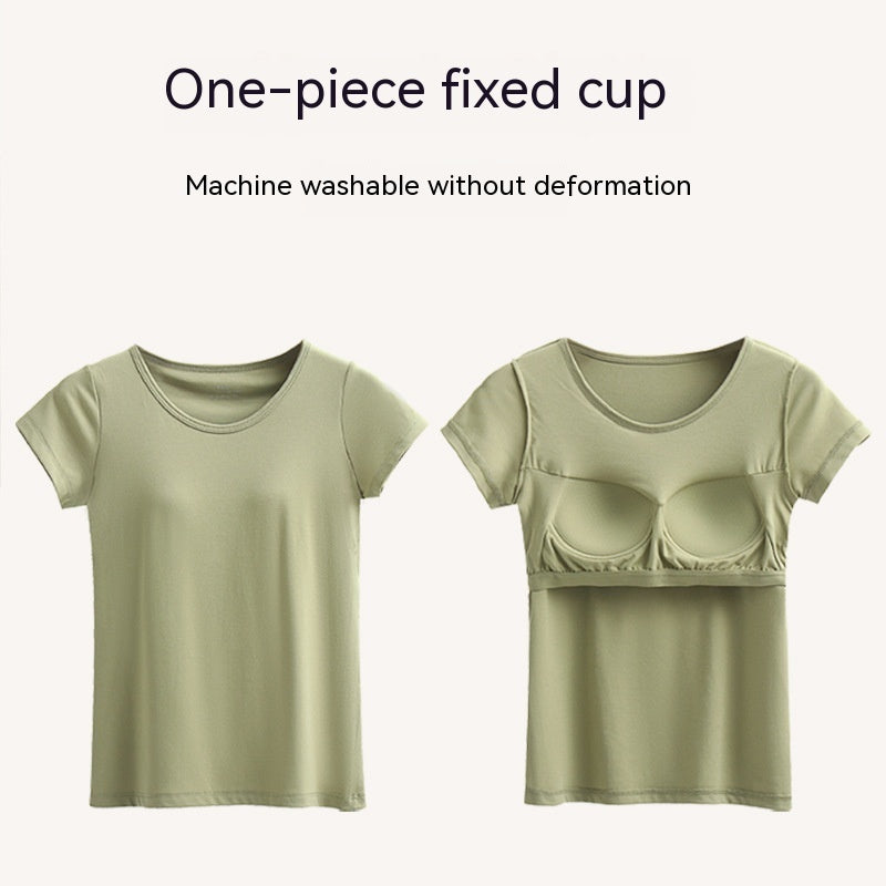 Short-sleeved T-shirt With Chest Pad Bra Home Wear - Mubimart -  