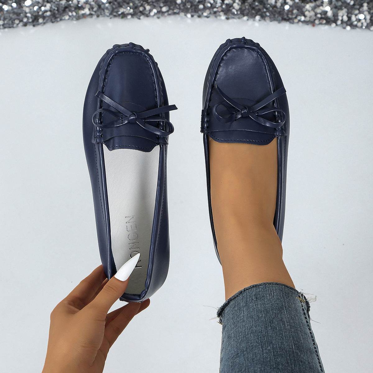 Casual Bowknot Flat Shoes Fashion Comfortable Soft-soled Loafers Slip-on Cozy Shoes Women - Mubimart