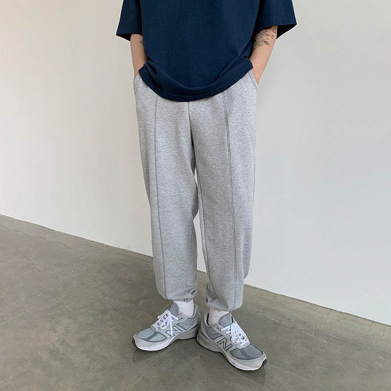 Men's Knitted Gray Sports Wide Legs Drawstring Jogger Pants - Mubimart