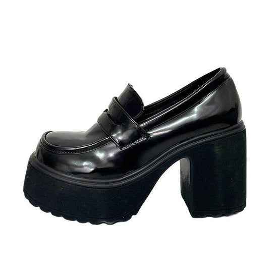 Mary Jane Short Heel High Heels Small Height-increasing British Platform Loafers Leather Shoes For Women - Mubimart
