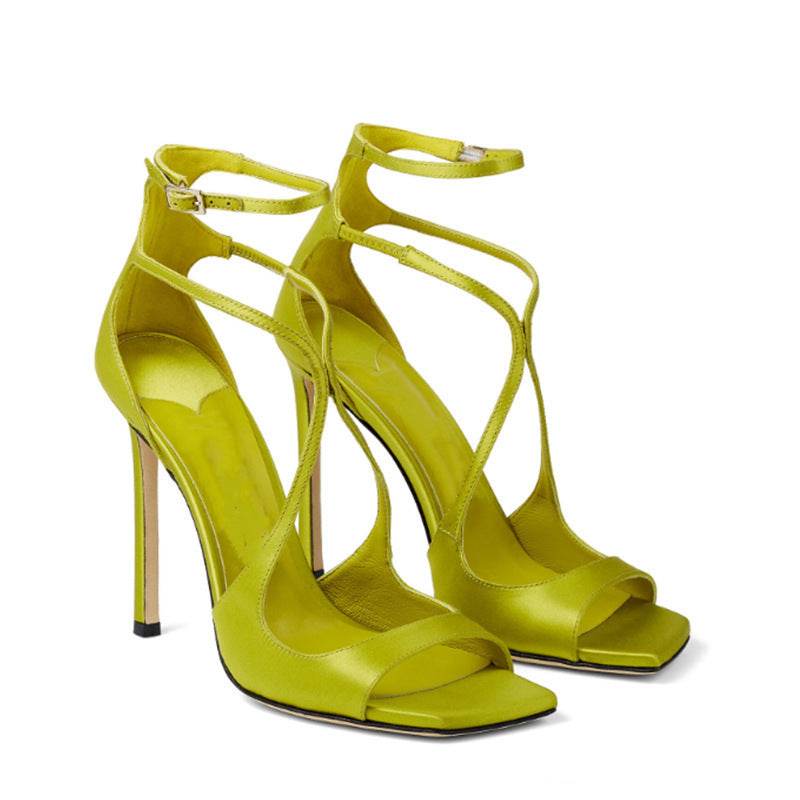 Square Toe Peep Toe Cross Strap Stiletto Heels - Mubimart