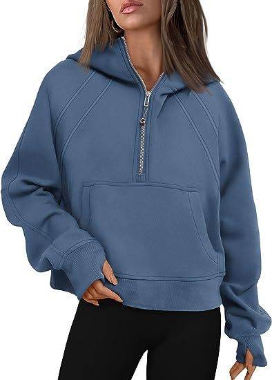 Zipper Hoodies Sweatshirts With Pocket Loose Sport Tops Long Sleeve Pullover Sweaters Winter Fall Outfits Women Clothing - Mubimart