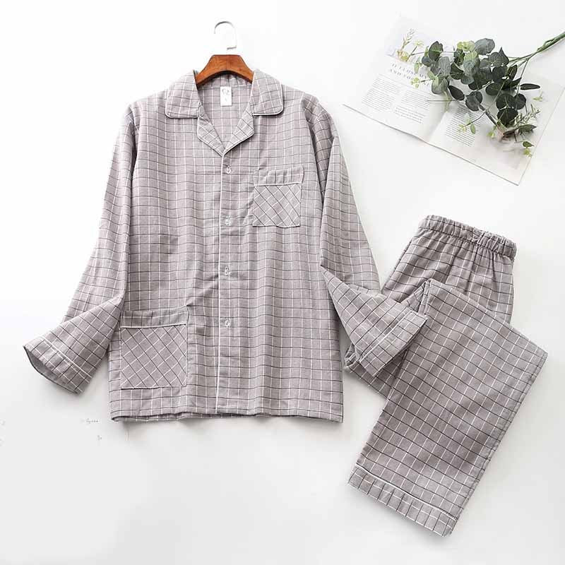 Brushed Cloth Long-sleeved Lapel Pajama Set - Mubimart -  