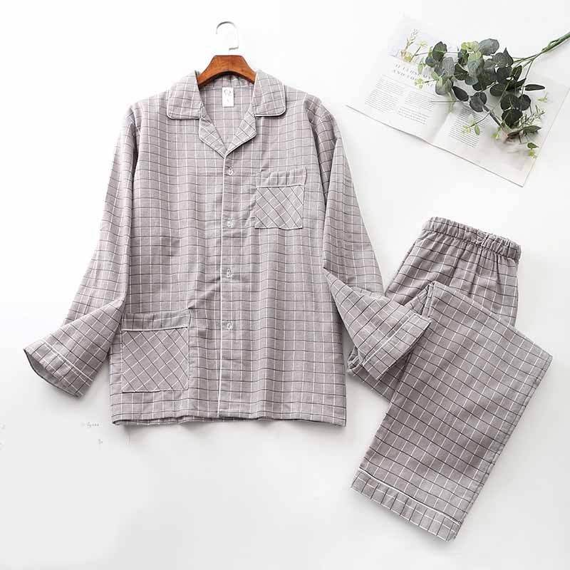Brushed Cloth Long-sleeved Lapel Pajama Set - Mubimart