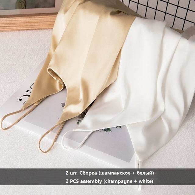 Summer Crop Top Women Camis Silk Satin Tank Top Women - Mubimart