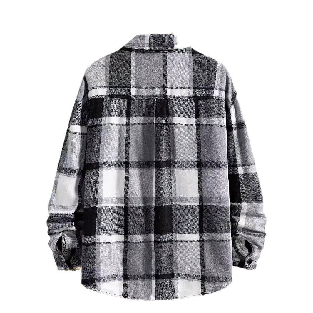 FallWinter Slim Brushed Plaid Long Sleeve Flannel Shirt Men