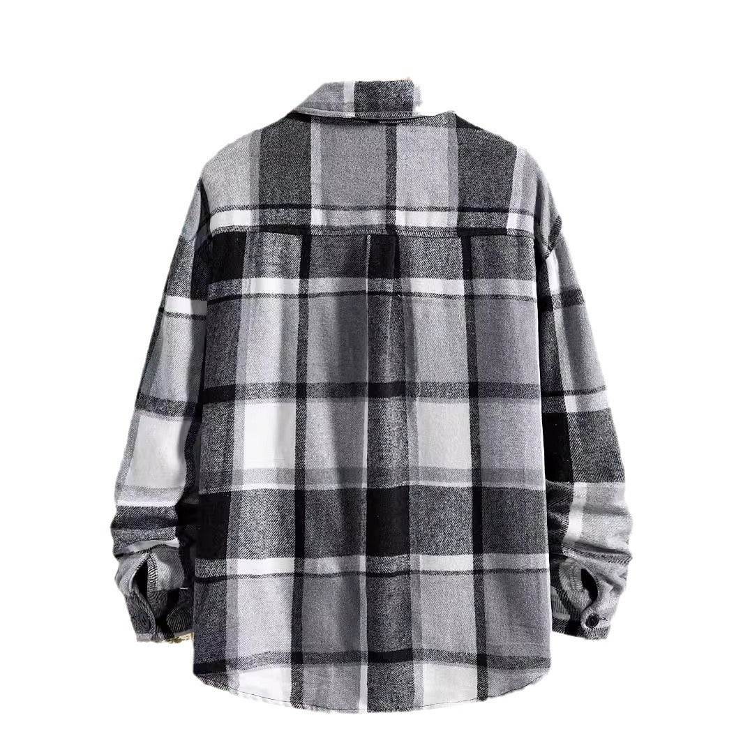 FallWinter Slim Brushed Plaid Long Sleeve Flannel Shirt Men - Mubimart